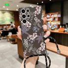 For Samsung Galaxy S22 5G Small Floral Lanyard Phone Case(Black White Flower) - 1