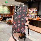 For Samsung Galaxy S22+ 5G Small Floral Lanyard Phone Case(Black Red Flower) - 1