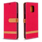 For Xiaomi Redmi Note 9S / Note 9 Pro / Note 9 Pro Max Color Matching Denim Texture Horizontal Flip Leather Case with Holder & Card Slots & Wallet & Lanyard(Red) - 1