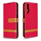 For Huawei Honor 20S Color Matching Denim Texture Horizontal Flip Leather Case with Holder & Card Slots & Wallet & Lanyard(Red) - 1