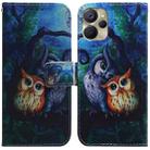 For Realme 9i 5G Coloured Drawing Horizontal Flip Leather Phone Case(Oil Painting Owl) - 1