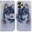 For Realme 9i 5G Coloured Drawing Horizontal Flip Leather Phone Case(White Wolf) - 1