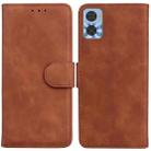 For Motorola Moto E22/E22i Skin Feel Pure Color Flip Leather Phone Case(Brown) - 1