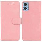 For Motorola Moto E22/E22i Skin Feel Pure Color Flip Leather Phone Case(Pink) - 1