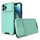 For iPhone 14 Plus Sliding Camera Cover Design PC + TPU Phone Case(Mint Green) - 1