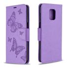 For Xiaomi Redmi Note 9S / Note 9 Pro / Note 9 Pro Max Two Butterflies Embossing Pattern Horizontal Flip Leather Case with Holder & Card Slot & Wallet & Lanyard(Purple) - 1