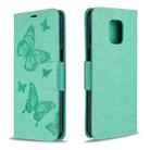 For Xiaomi Redmi Note 9S / Note 9 Pro / Note 9 Pro Max Two Butterflies Embossing Pattern Horizontal Flip Leather Case with Holder & Card Slot & Wallet & Lanyard(Green) - 1