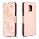 For Xiaomi Redmi Note 9S / Note 9 Pro / Note 9 Pro Max Two Butterflies Embossing Pattern Horizontal Flip Leather Case with Holder & Card Slot & Wallet & Lanyard(Rose Gold) - 1