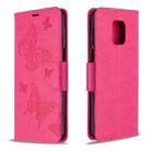 For Xiaomi Redmi Note 9S / Note 9 Pro / Note 9 Pro Max Two Butterflies Embossing Pattern Horizontal Flip Leather Case with Holder & Card Slot & Wallet & Lanyard(Rose Red) - 1