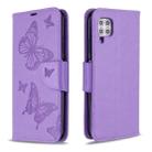 For Huawei P40 Lite Two Butterflies Embossing Pattern Horizontal Flip Leather Case with Holder & Card Slot & Wallet & Lanyard(Purple) - 1