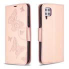 For Huawei P40 Lite Two Butterflies Embossing Pattern Horizontal Flip Leather Case with Holder & Card Slot & Wallet & Lanyard(Rose Gold) - 1