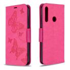 For Huawei P40 Lite E / Y7P Two Butterflies Embossing Pattern Horizontal Flip Leather Case with Holder & Card Slot & Wallet & Lanyard(Rose Red) - 1