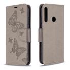 For Huawei P40 Lite E / Y7P Two Butterflies Embossing Pattern Horizontal Flip Leather Case with Holder & Card Slot & Wallet & Lanyard(Grey) - 1