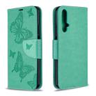 For Huawei Honor 20S Two Butterflies Embossing Pattern Horizontal Flip Leather Case with Holder & Card Slot & Wallet & Lanyard(Green) - 1