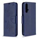 For Huawei Honor 20S Two Butterflies Embossing Pattern Horizontal Flip Leather Case with Holder & Card Slot & Wallet & Lanyard(Dark Blue) - 1