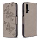 For Huawei Honor 20S Two Butterflies Embossing Pattern Horizontal Flip Leather Case with Holder & Card Slot & Wallet & Lanyard(Grey) - 1