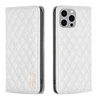 For iPhone 14 Pro Max Diamond Lattice Magnetic Leather Flip Phone Case(White) - 1