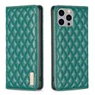 For iPhone 14 Pro Max Diamond Lattice Magnetic Leather Flip Phone Case(Green) - 1