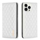 For iPhone 13 Pro Max Diamond Lattice Magnetic Leather Flip Phone Case(White) - 1