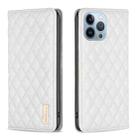For iPhone 13 Pro Diamond Lattice Magnetic Leather Flip Phone Case(White) - 1