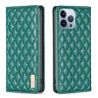 For iPhone 13 Pro Diamond Lattice Magnetic Leather Flip Phone Case(Green) - 1