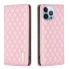 For iPhone 13 Pro Diamond Lattice Magnetic Leather Flip Phone Case(Pink) - 1
