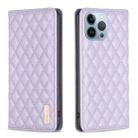 For iPhone 13 Pro Diamond Lattice Magnetic Leather Flip Phone Case(Purple) - 1