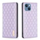 For iPhone 13 Diamond Lattice Magnetic Leather Flip Phone Case(Purple) - 1