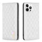 For iPhone 12 Pro Max Diamond Lattice Magnetic Leather Flip Phone Case(White) - 1