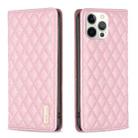 For iPhone 12 Pro Max Diamond Lattice Magnetic Leather Flip Phone Case(Pink) - 1
