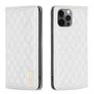 For iPhone 12 / 12 Pro Diamond Lattice Magnetic Leather Flip Phone Case(White) - 1