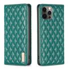 For iPhone 12 / 12 Pro Diamond Lattice Magnetic Leather Flip Phone Case(Green) - 1