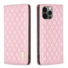 For iPhone 12 / 12 Pro Diamond Lattice Magnetic Leather Flip Phone Case(Pink) - 1
