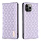 For iPhone 12 / 12 Pro Diamond Lattice Magnetic Leather Flip Phone Case(Purple) - 1