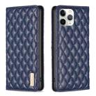 For iPhone 11 Pro Diamond Lattice Magnetic Leather Flip Phone Case(Blue) - 1