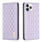 For iPhone 11 Pro Diamond Lattice Magnetic Leather Flip Phone Case(Purple) - 1