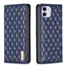 For iPhone 11 Diamond Lattice Magnetic Leather Flip Phone Case(Blue) - 1