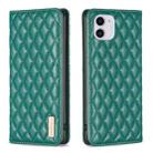 For iPhone 11 Diamond Lattice Magnetic Leather Flip Phone Case(Green) - 1