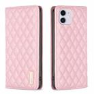 For iPhone 11 Diamond Lattice Magnetic Leather Flip Phone Case(Pink) - 1
