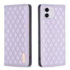 For iPhone 11 Diamond Lattice Magnetic Leather Flip Phone Case(Purple) - 1