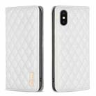 For iPhone XS Max Diamond Lattice Magnetic Leather Flip Phone Case(White) - 1