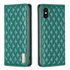 For iPhone XS Max Diamond Lattice Magnetic Leather Flip Phone Case(Green) - 1