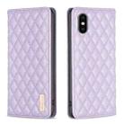 For iPhone XS Max Diamond Lattice Magnetic Leather Flip Phone Case(Purple) - 1