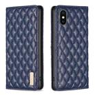 For iPhone XS / X Diamond Lattice Magnetic Leather Flip Phone Case(Blue) - 1