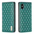 For iPhone XS / X Diamond Lattice Magnetic Leather Flip Phone Case(Green) - 1