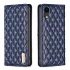 For iPhone XR Diamond Lattice Magnetic Leather Flip Phone Case(Blue) - 1