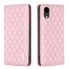 For iPhone XR Diamond Lattice Magnetic Leather Flip Phone Case(Pink) - 1