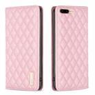 For iPhone 8 Plus / 7 Plus Diamond Lattice Magnetic Leather Flip Phone Case(Pink) - 1