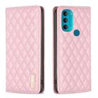 For Motorola Moto G71 Diamond Lattice Magnetic Leather Flip Phone Case(Pink) - 1