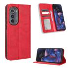 For Motorola Edge 2022 Magnetic Buckle Retro Texture Leather Phone Case(Red) - 1